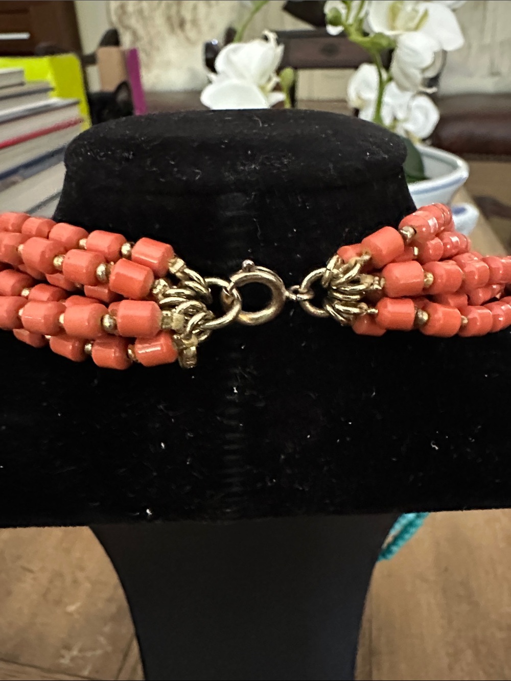 Multi-Strand Turquoise and Coral Beaded Statement Necklace - Picture 3 of 4